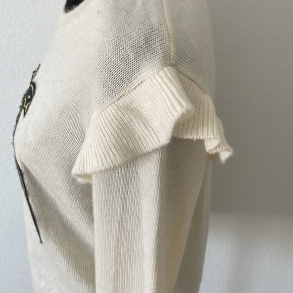 Pinko $325 Cashmere Embellished Peacock Ruffle Sleeve Sweater 0050 - Picture 6 of 9